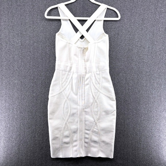 Bandage Bodycon Y2K Criss‎ Cross Back Zipper Dress Ivory- See Measurements - Picture 4 of 7
